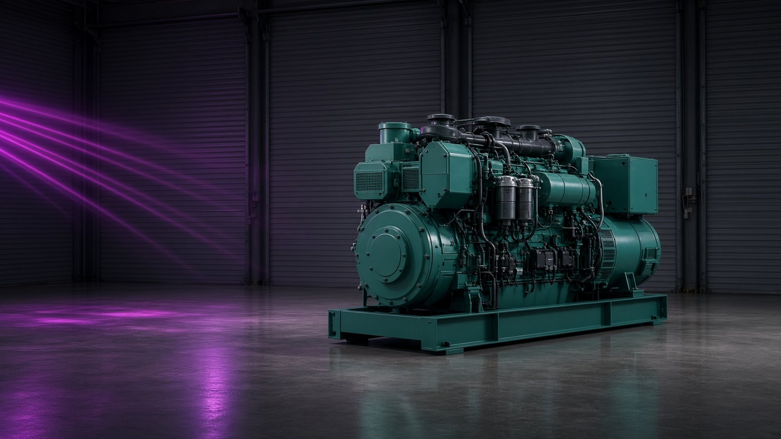 Green industrial generator with light streaks