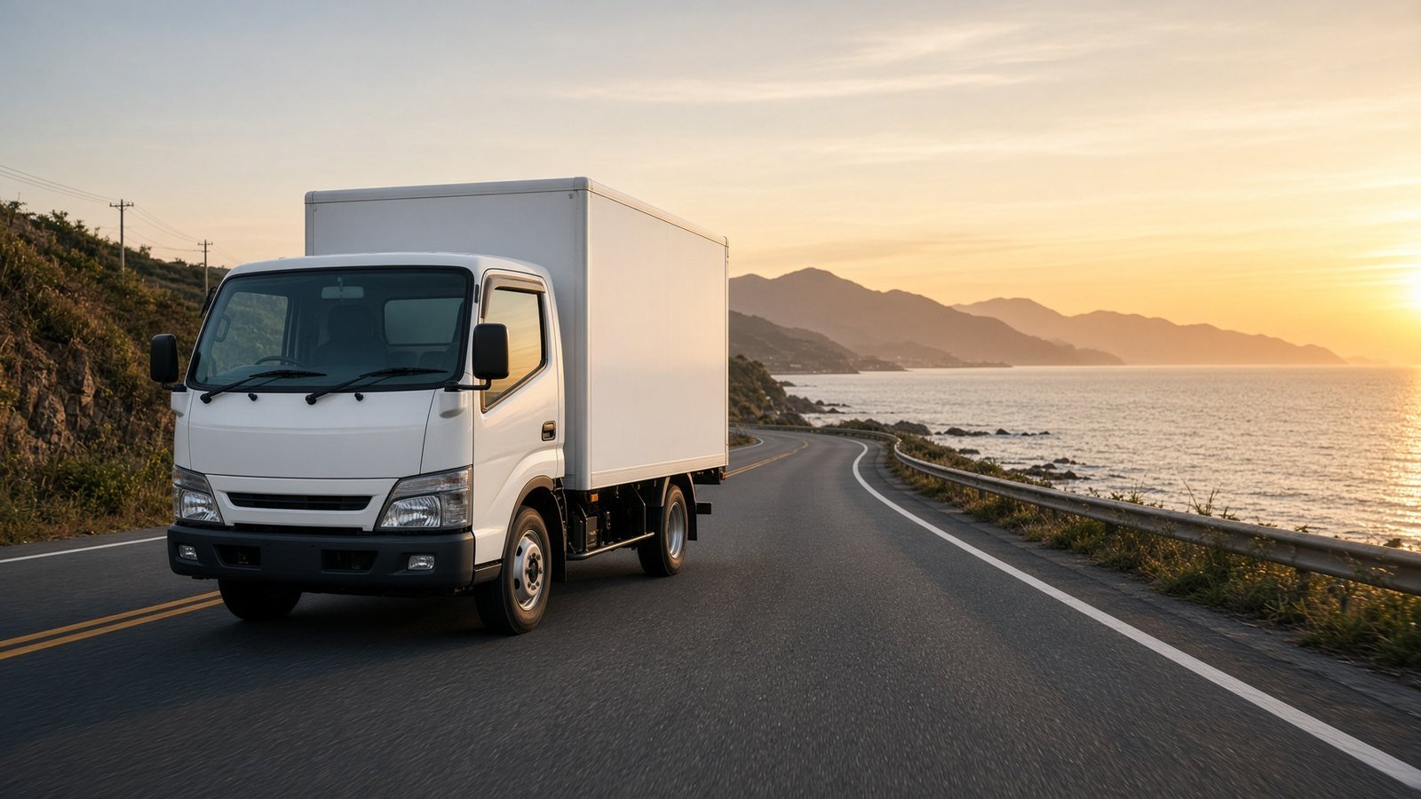 ISUZU truck on a coastal highway