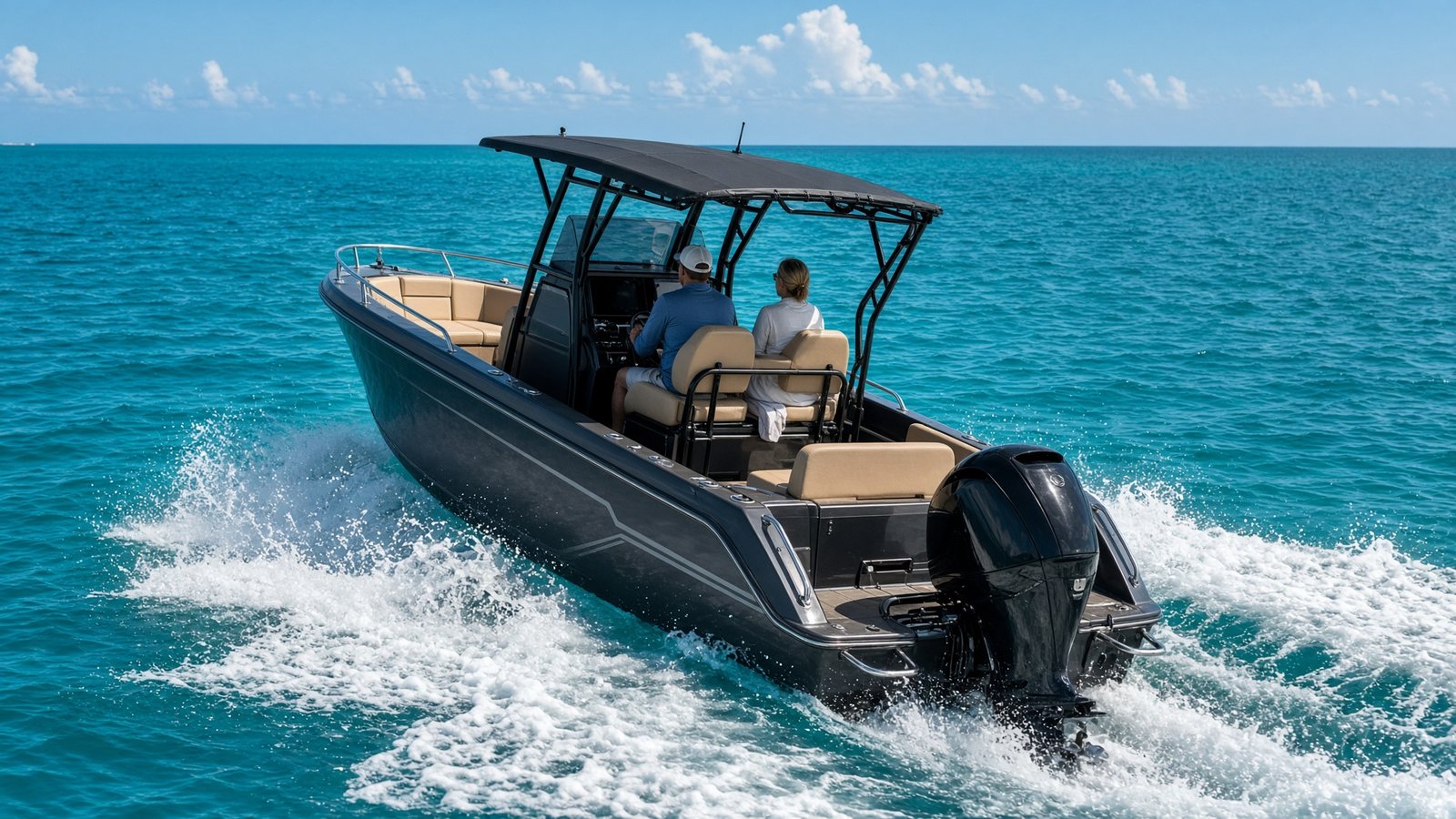 Center console boat on open water