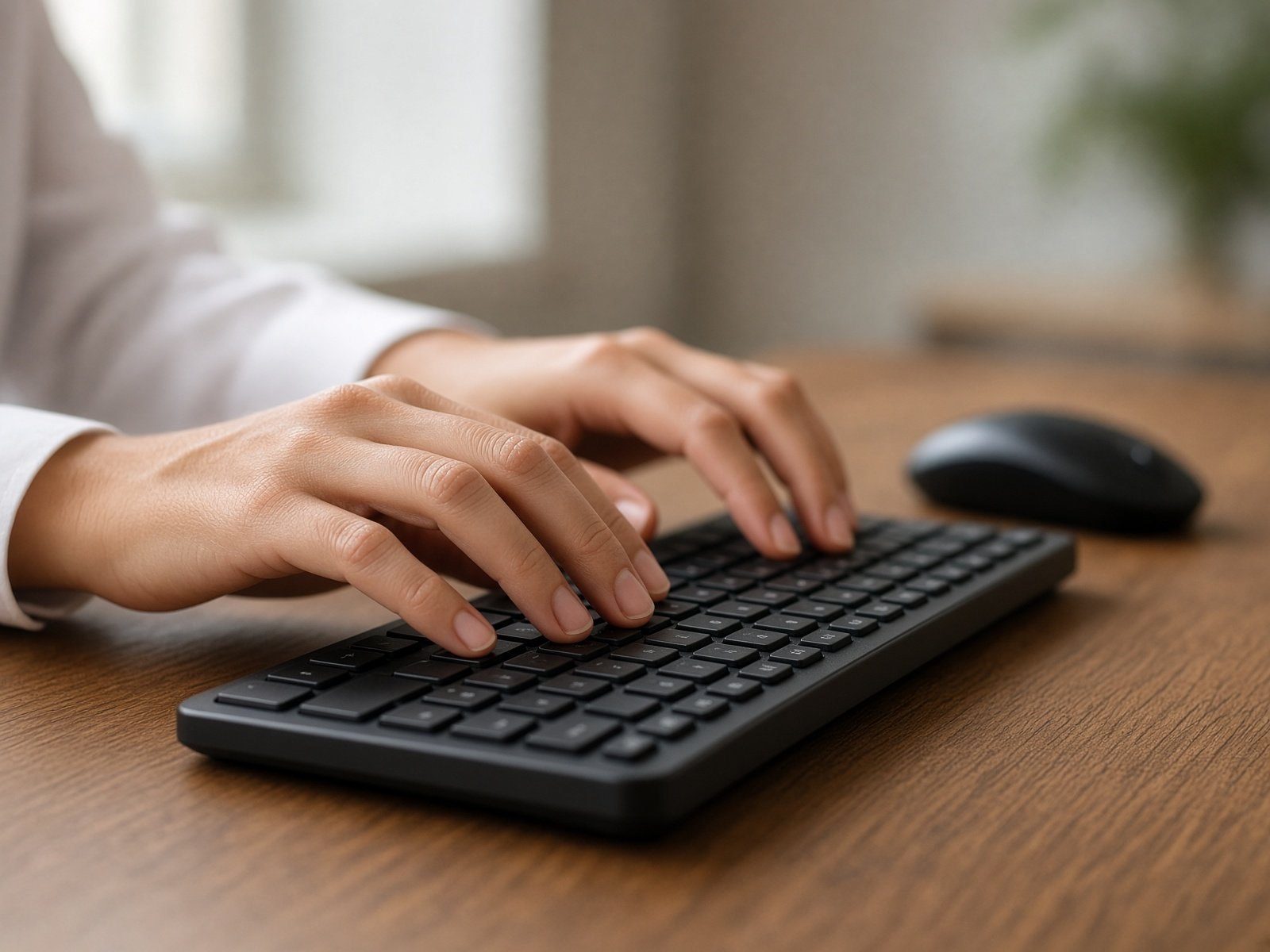 Hands typing at a desk