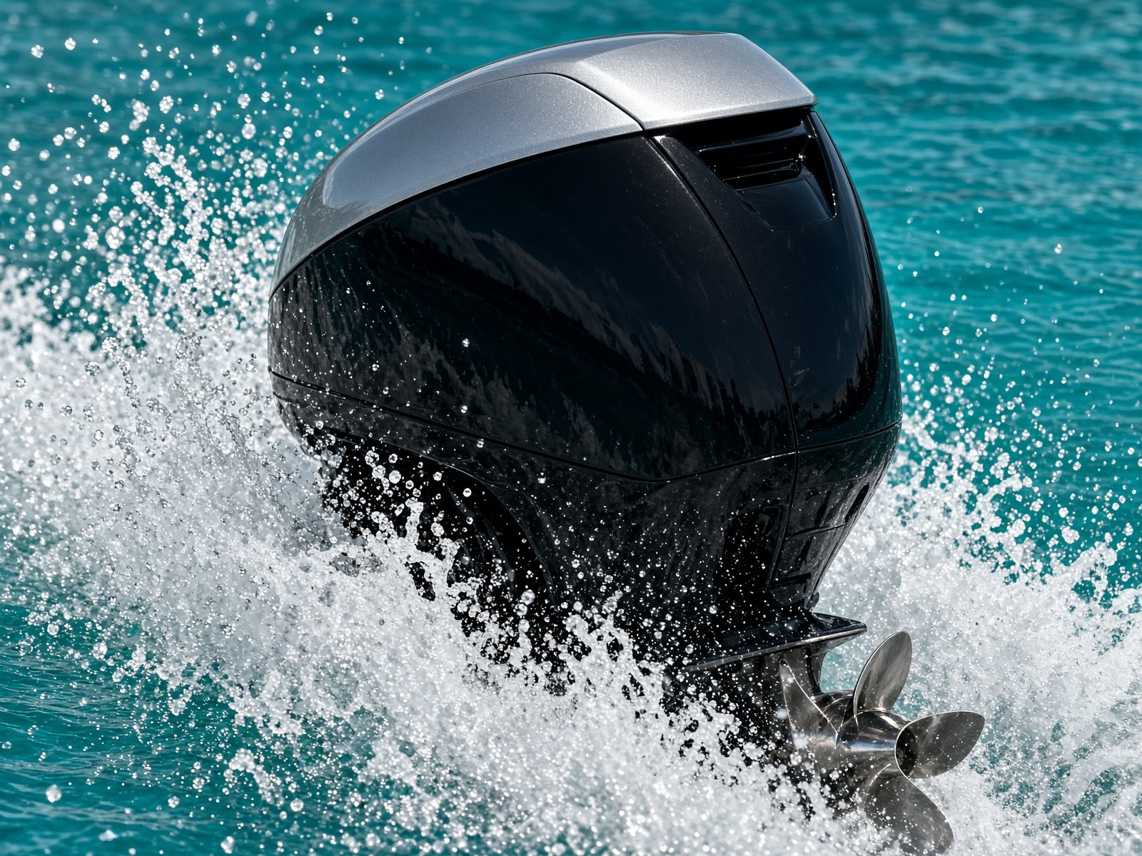 Outboard motor in the spray