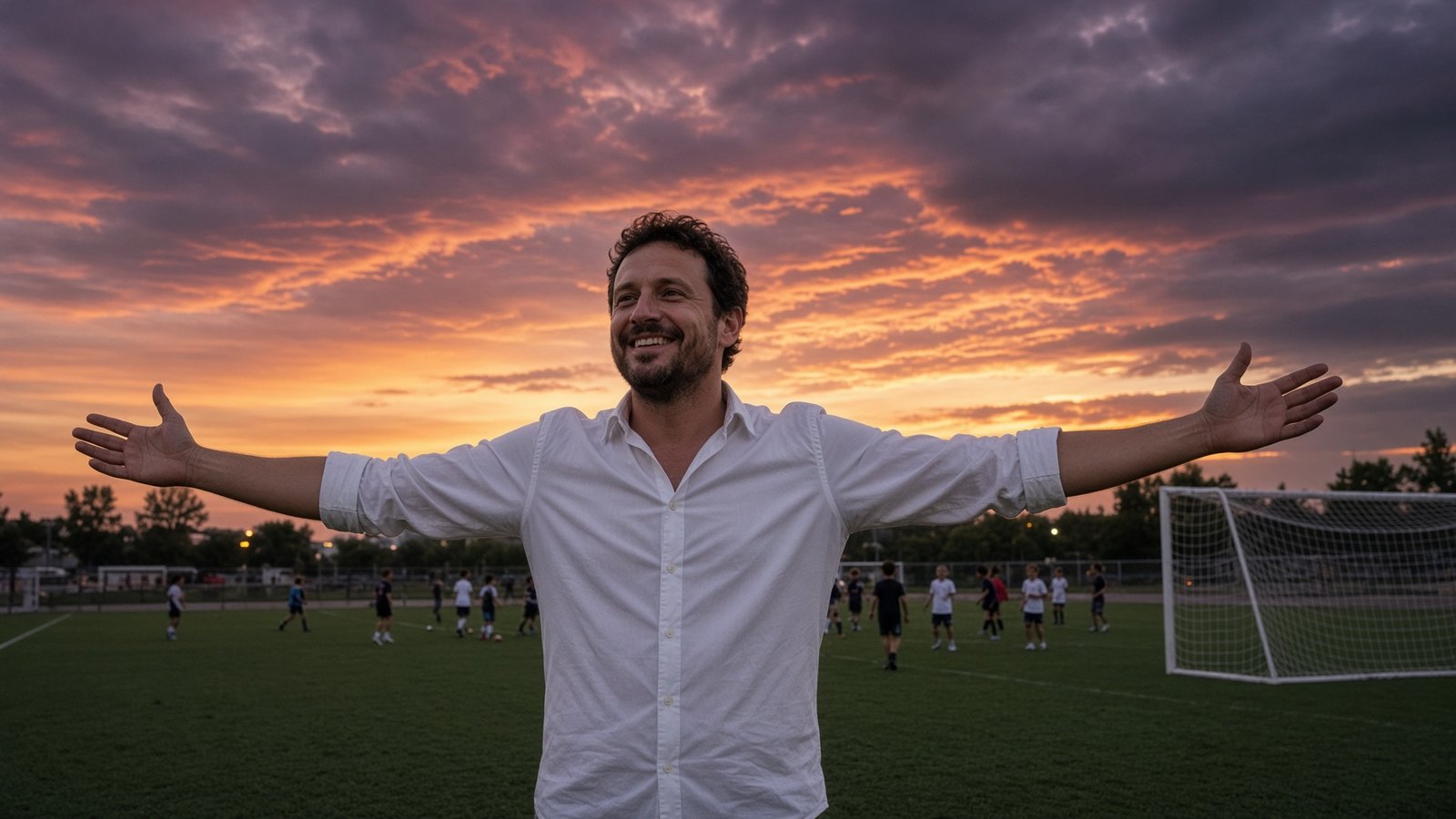 A Volkswagen driver celebrating on a soccer field