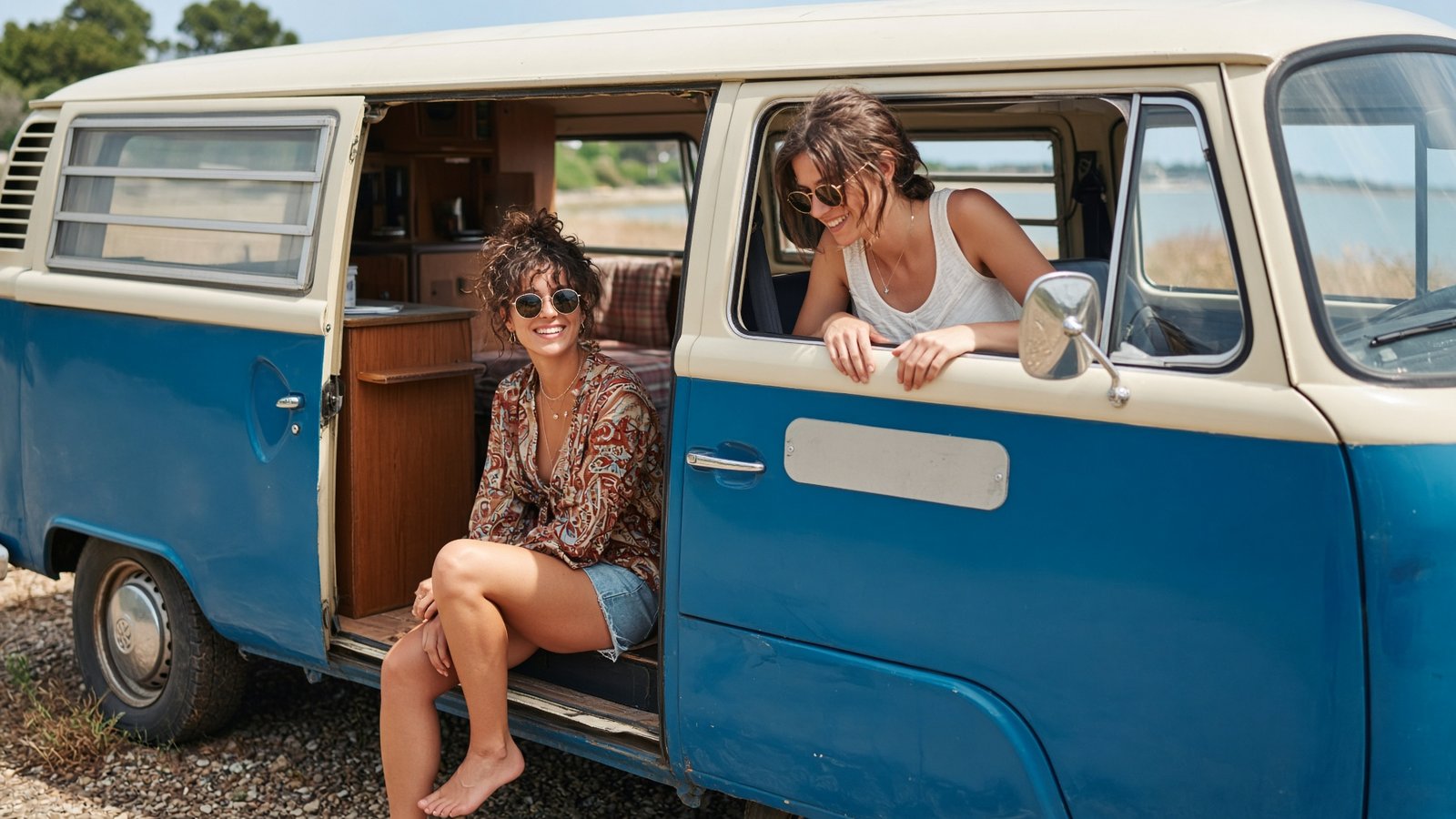 Friends in a Volkswagen van