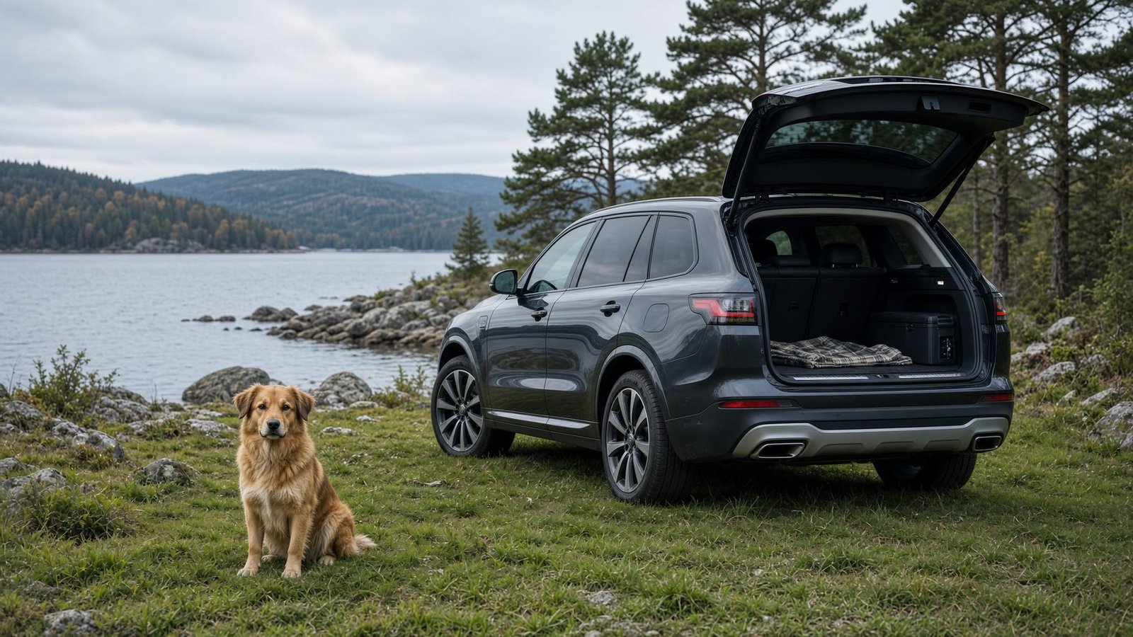 Rescue dog with a Volvo